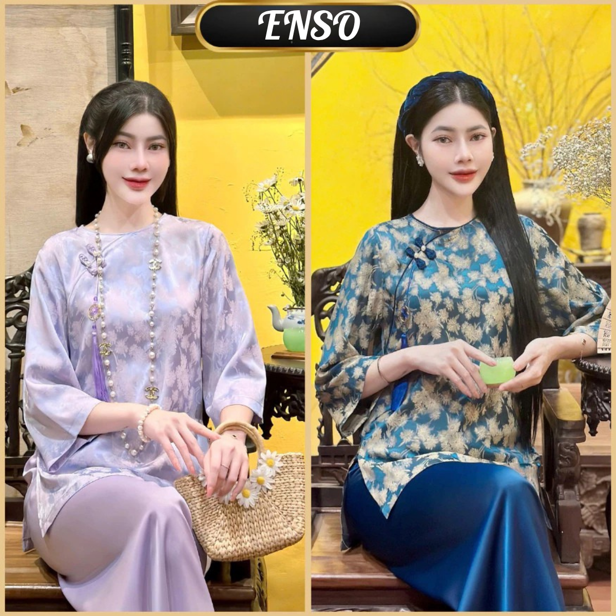 PP287 pháp phuc nữ chất lụa gấm vân hoa tặng kèm charm sang trọng và đẳng cấp