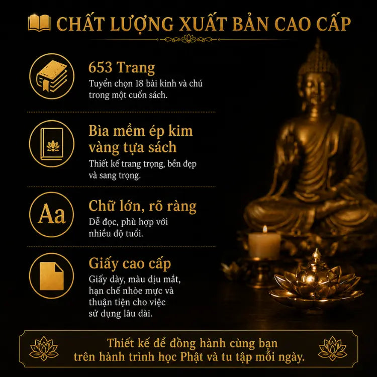 [Tặng vòng + Nghi Thức Tụng Kinh] Tuyển Tập 18 Bài Kinh Chú Linh Thiêng | Sách Kinh Phật 653 Trang - Kèm Vòng 108 Hạt & Nghi Thức Tụng Kinh