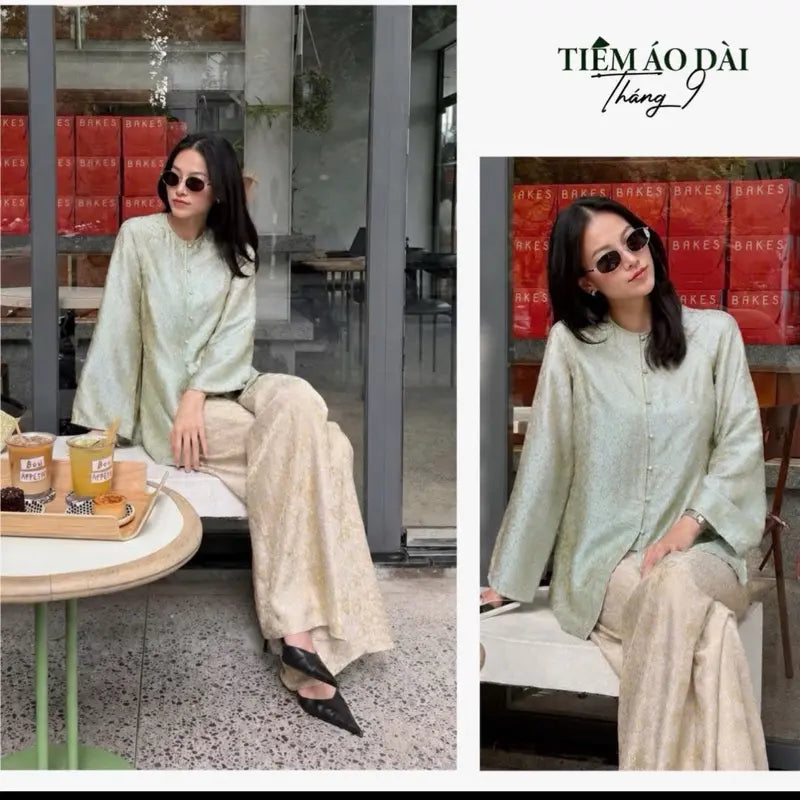 Pháp Phục Thanh Liên Đi Lễ Chùa Dáng Bà Ba Suông Rộng