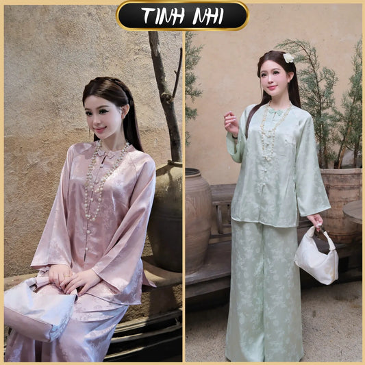 PP377 Pháp Phục Gấm Vân Trúc Dáng Bà Ba Suông
