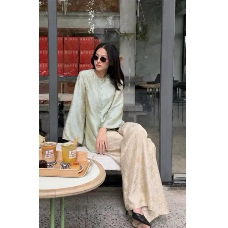 Pháp Phục Thanh Liên Đi Lễ Chùa Dáng Bà Ba Suông Rộng