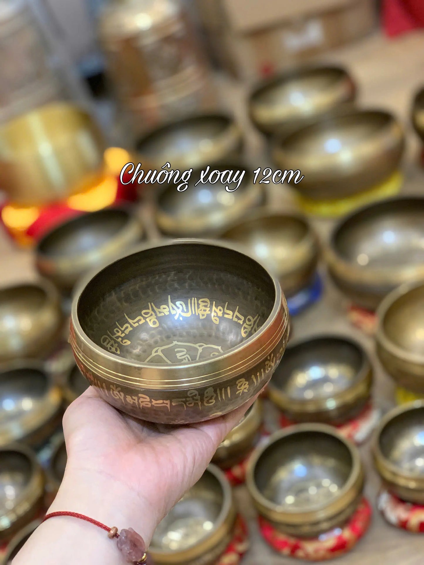 [12cm] Chuông Xoay Nepal - Tặng Kèm Đế Gỗ + Dùi Gỗ