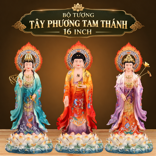 Bộ Tượng Tây Phương Tam Thánh, Thích Ca, Địa Tạng, Đại Thế Chí Bồ Tát - 16 inch