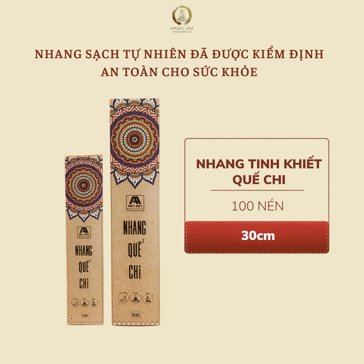 Nhang Sạch Quế Chi Tự Nhiên An An - Hộp 100 Nén (30cm)