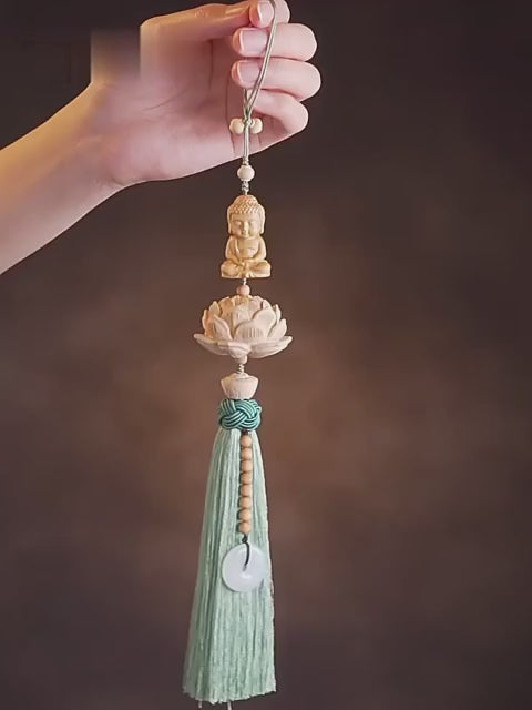 Khánh Treo Gương Xe Ô Tô Liên Hoa Tượng Phật Chữ Phúc Gỗ Hoàng Dương
