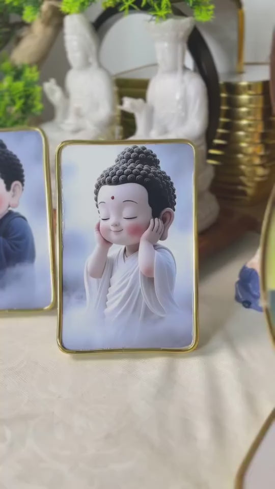 Bộ 3 khung tranh để bàn “Tam Không" – Tranh Tam Phật Bé Dễ Thương