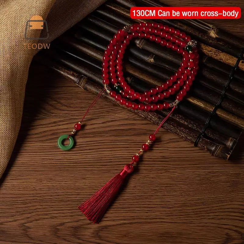 Vòng cổ hạt xanh phong cách Phật giáo, vành cổ pha lê xanh, quà tặng trang sức