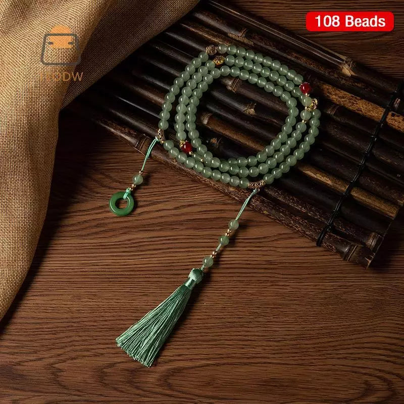 Vòng cổ hạt xanh phong cách Phật giáo, vành cổ pha lê xanh, quà tặng trang sức