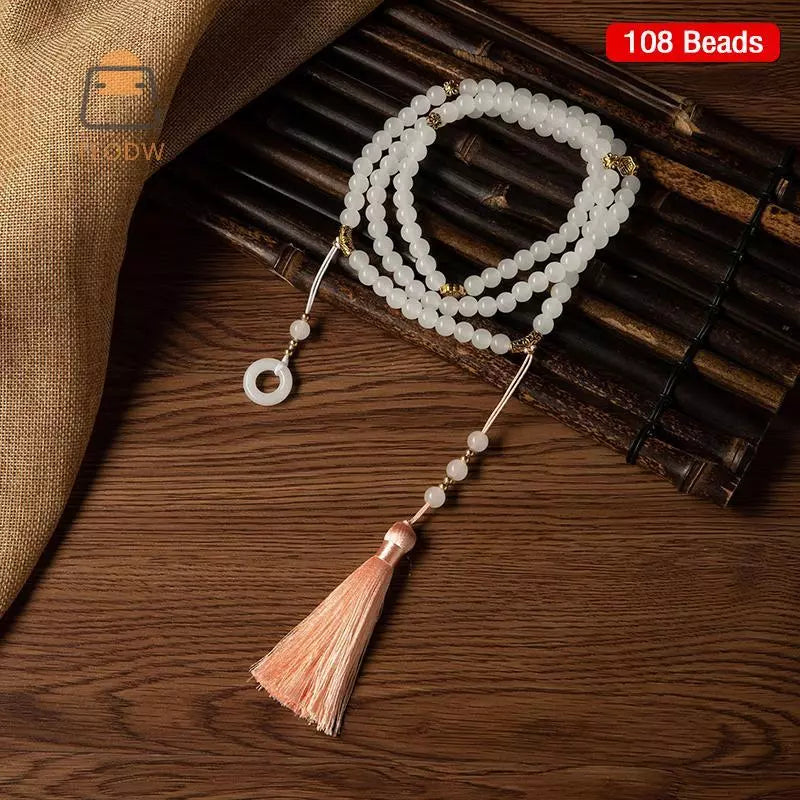Vòng cổ hạt xanh phong cách Phật giáo, vành cổ pha lê xanh, quà tặng trang sức