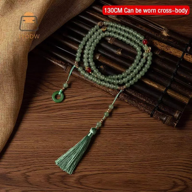 Vòng cổ hạt xanh phong cách Phật giáo, vành cổ pha lê xanh, quà tặng trang sức