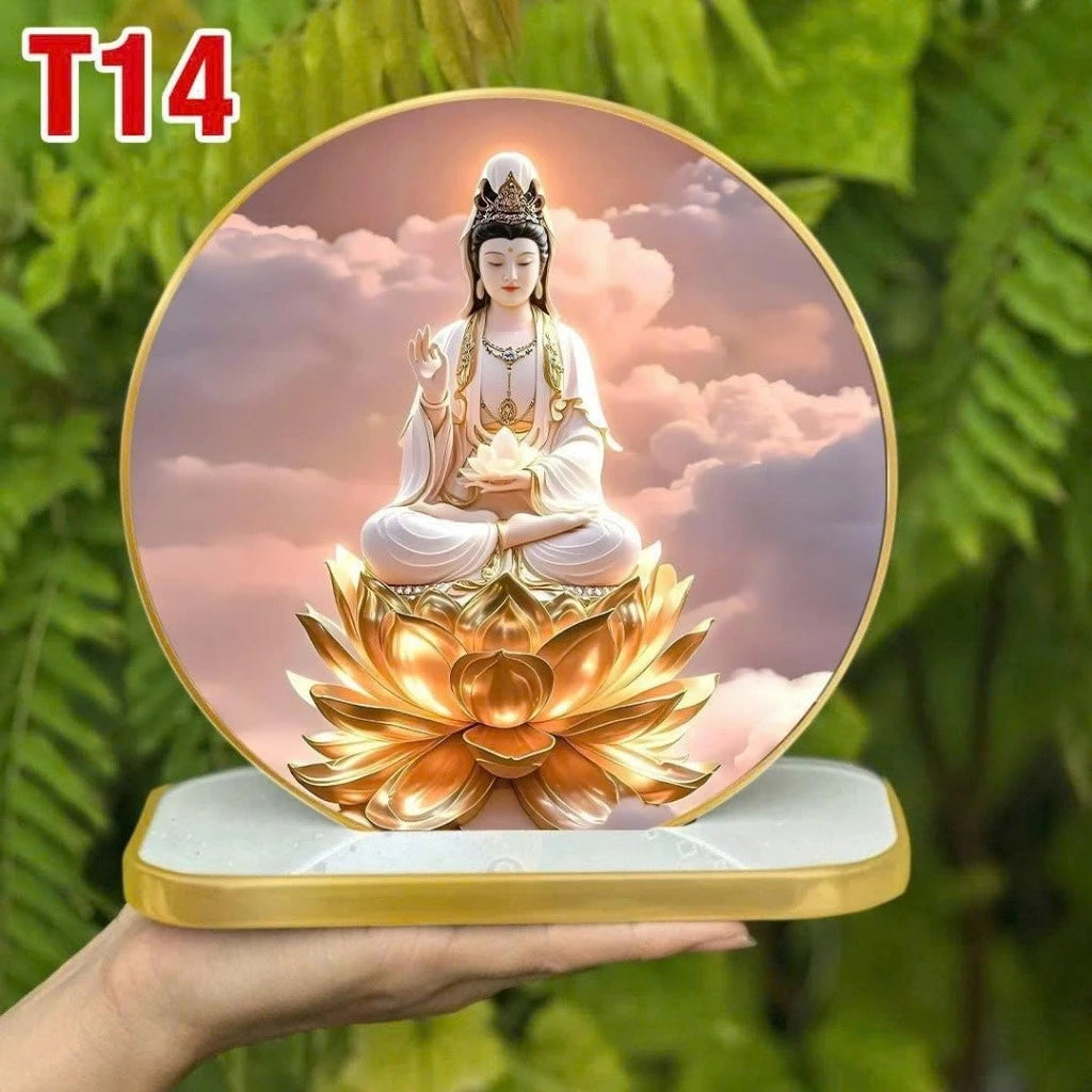 Tranh tròn QUÁN THẾ ÂM Tranh phật để bàn tráng gương trang trí nội thất + quà tặng ý nghĩa