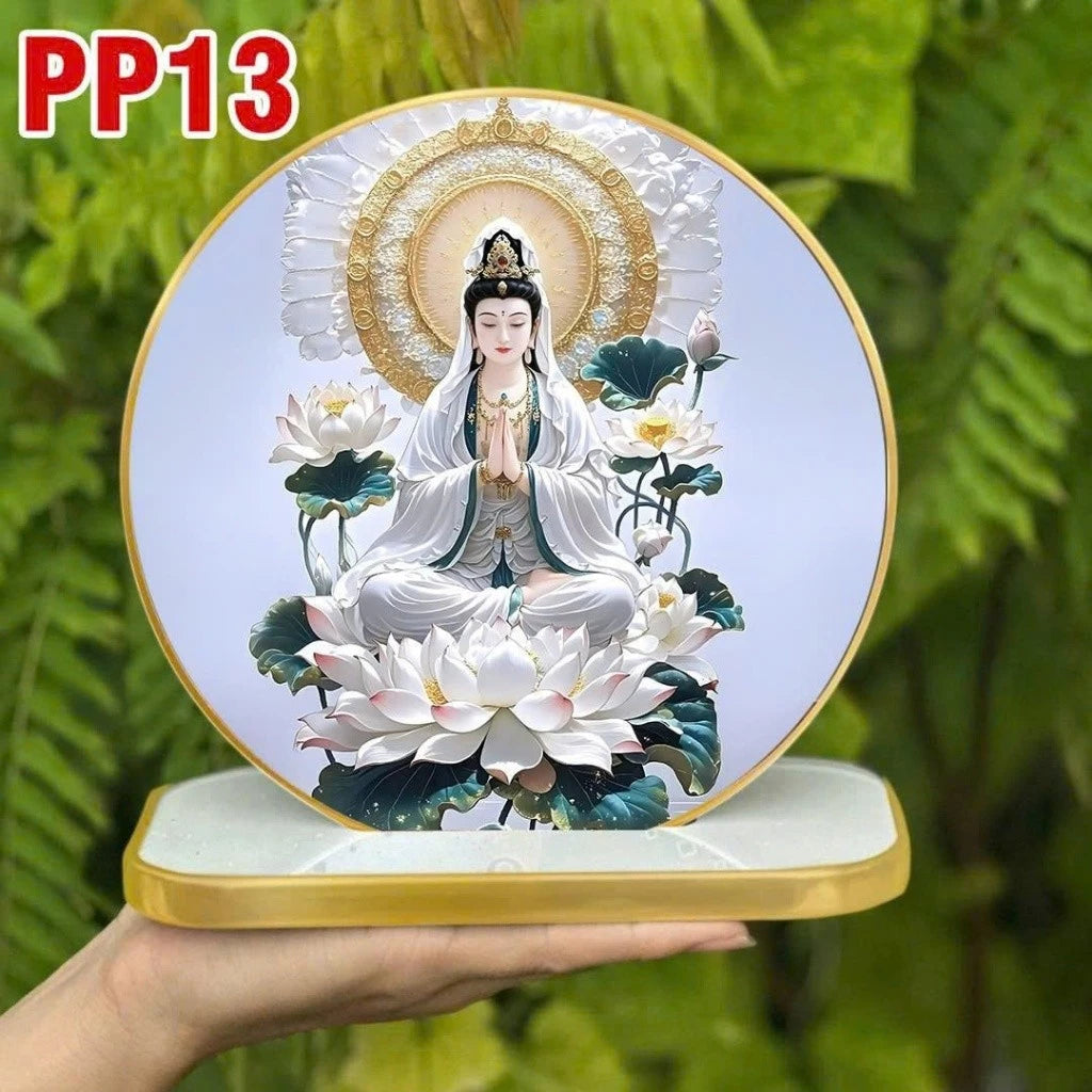 Tranh tròn QUÁN THẾ ÂM Tranh phật để bàn tráng gương trang trí nội thất + quà tặng ý nghĩa