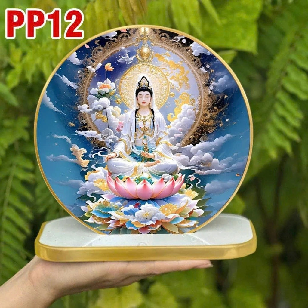 Tranh tròn QUÁN THẾ ÂM Tranh phật để bàn tráng gương trang trí nội thất + quà tặng ý nghĩa