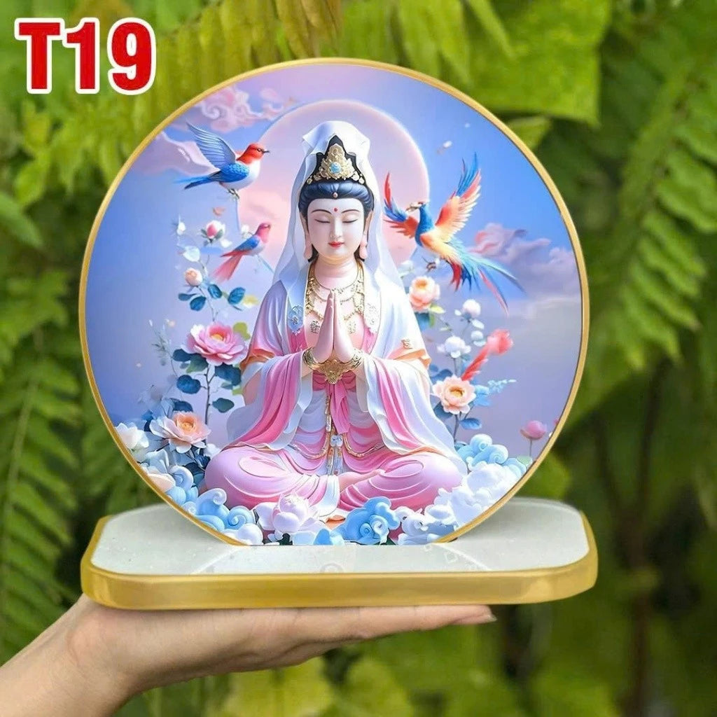 Tranh tròn QUÁN THẾ ÂM Tranh phật để bàn tráng gương trang trí nội thất + quà tặng ý nghĩa