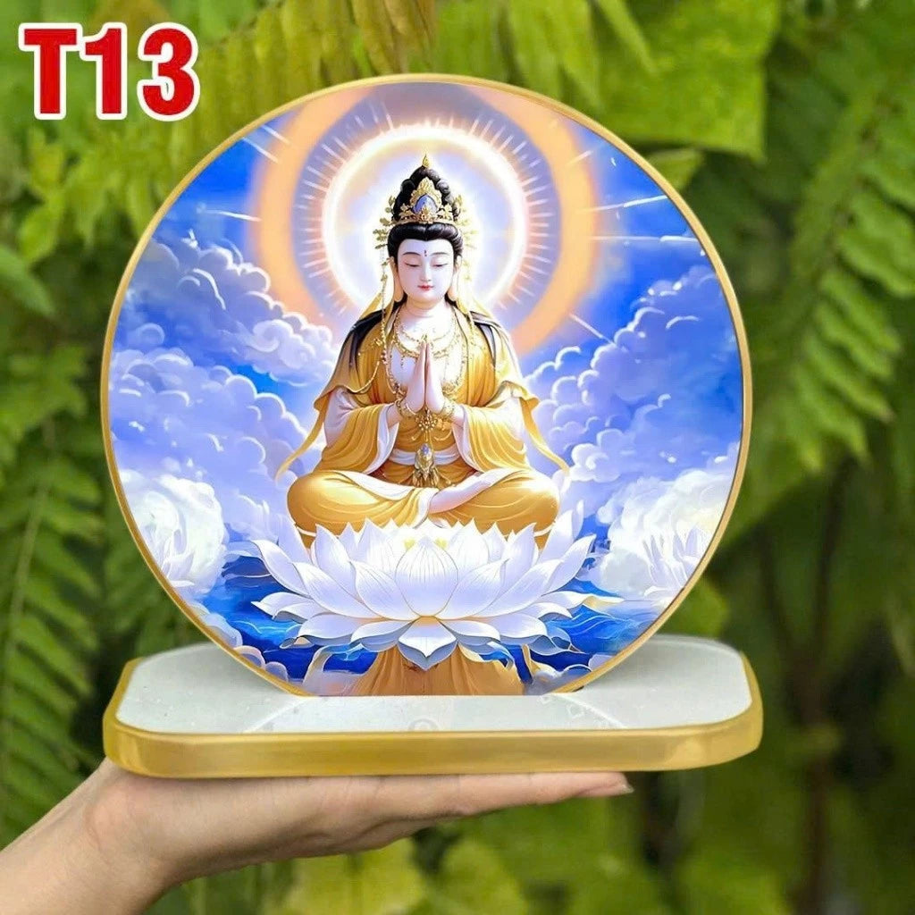 Tranh tròn QUÁN THẾ ÂM Tranh phật để bàn tráng gương trang trí nội thất + quà tặng ý nghĩa