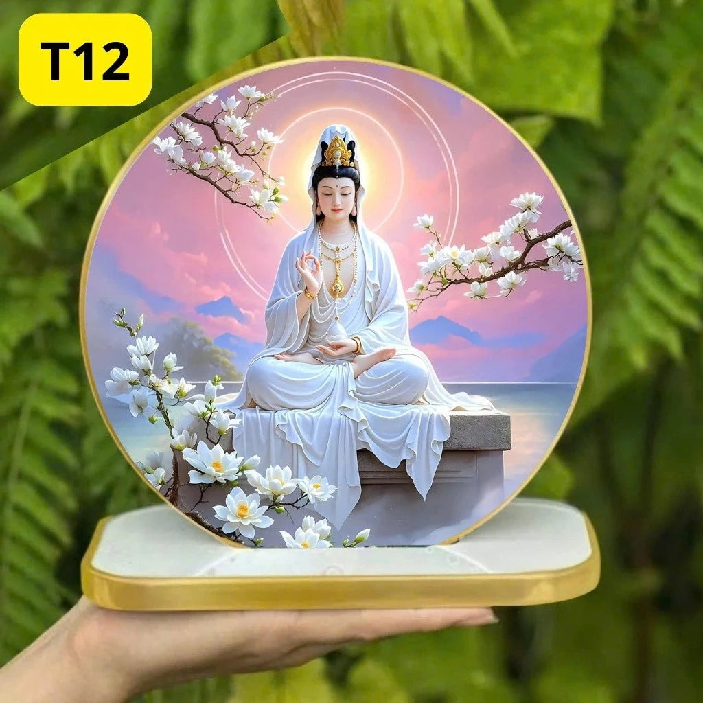 Tranh tròn QUÁN THẾ ÂM Tranh phật để bàn tráng gương trang trí nội thất + quà tặng ý nghĩa