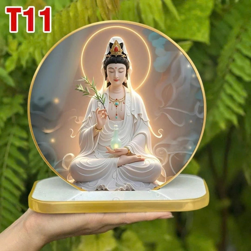 Tranh tròn QUÁN THẾ ÂM Tranh phật để bàn tráng gương trang trí nội thất + quà tặng ý nghĩa
