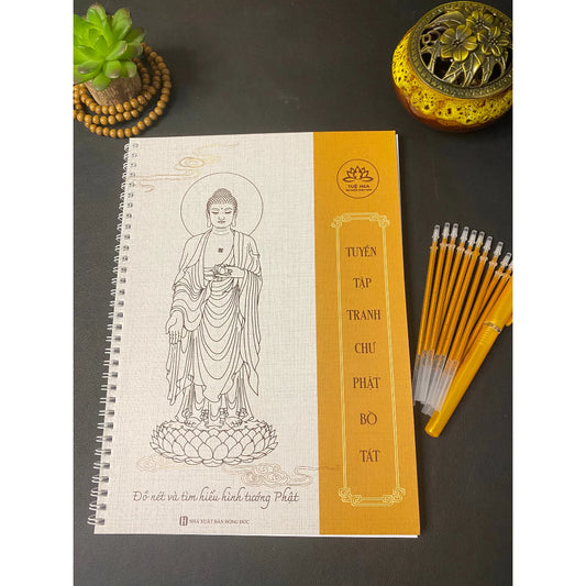 Sổ Tô Tranh Hình Phật In Mờ, Dùng Bút Nhũ Vàng - Tuệ Nga