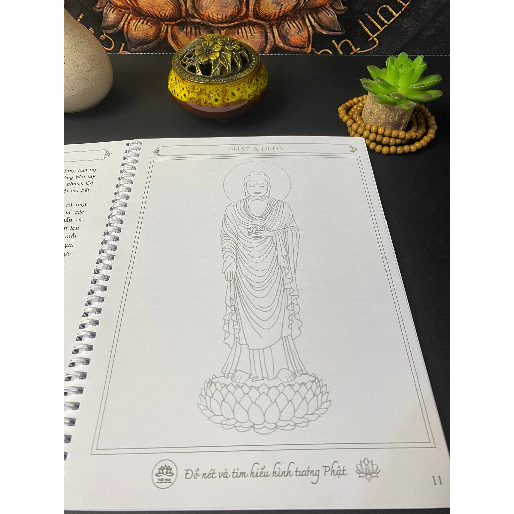 Sổ Tô Tranh Hình Phật In Mờ, Dùng Bút Nhũ Vàng - Tuệ Nga