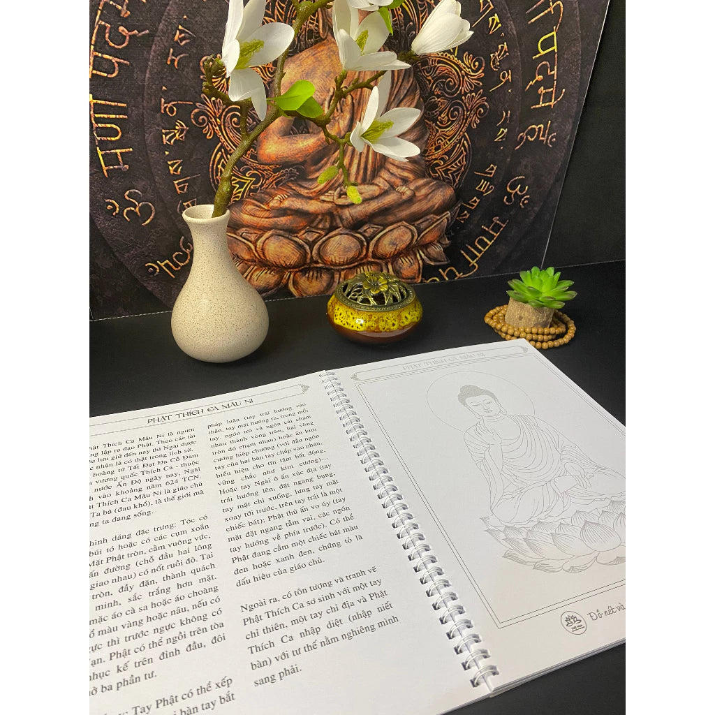 Sổ Tô Tranh Hình Phật In Mờ, Dùng Bút Nhũ Vàng - Tuệ Nga