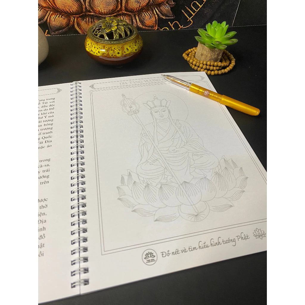 Sổ Tô Tranh Hình Phật In Mờ, Dùng Bút Nhũ Vàng - Tuệ Nga