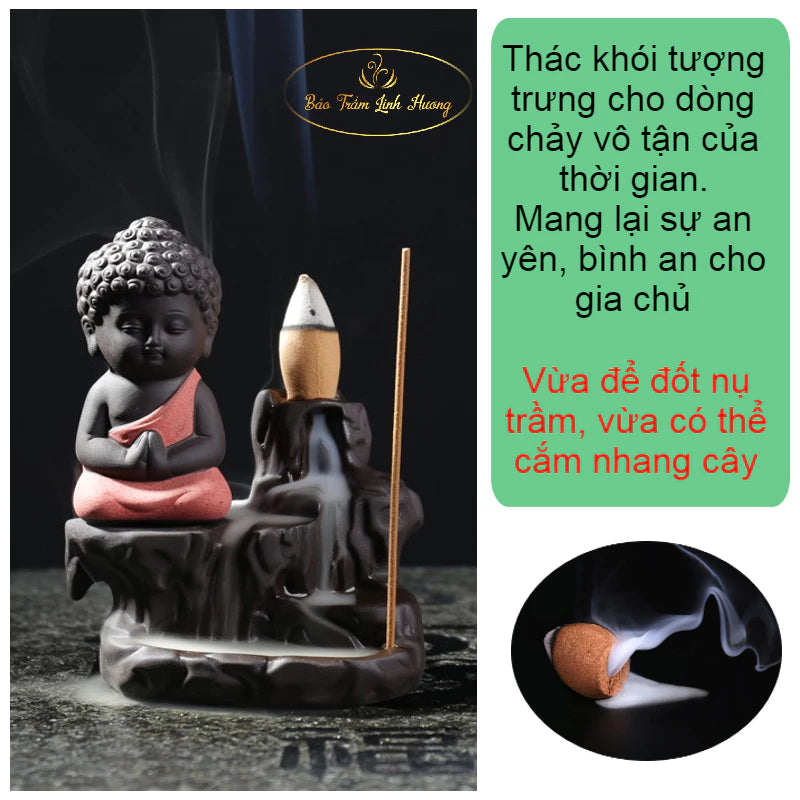 Thác Khói Chú Tiểu Gốm Sứ Cao Cấp - Bảo Trầm Linh Hương