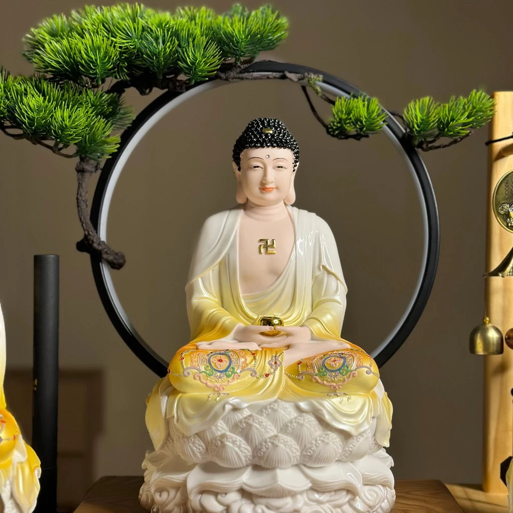 Bộ Tượng Ta Bà Tam Thánh, Thích Ca, Địa Tạng, Quan Âm Vàng Ngọc 12 inch