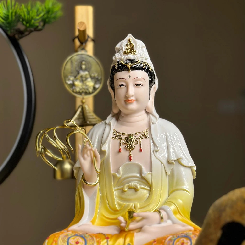 Bộ Tượng Ta Bà Tam Thánh, Thích Ca, Địa Tạng, Quan Âm Vàng Ngọc 12 inch