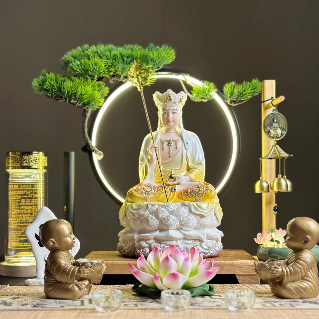 Bộ Tượng Ta Bà Tam Thánh, Thích Ca, Địa Tạng, Quan Âm Vàng Ngọc 12 inch