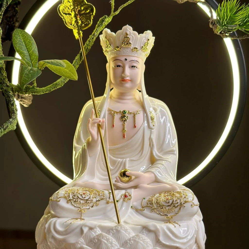 Bộ Tượng Ta Bà Tam Thánh, Thích Ca, Địa Tạng, Quan Âm Trắng Ngọc 12 inch