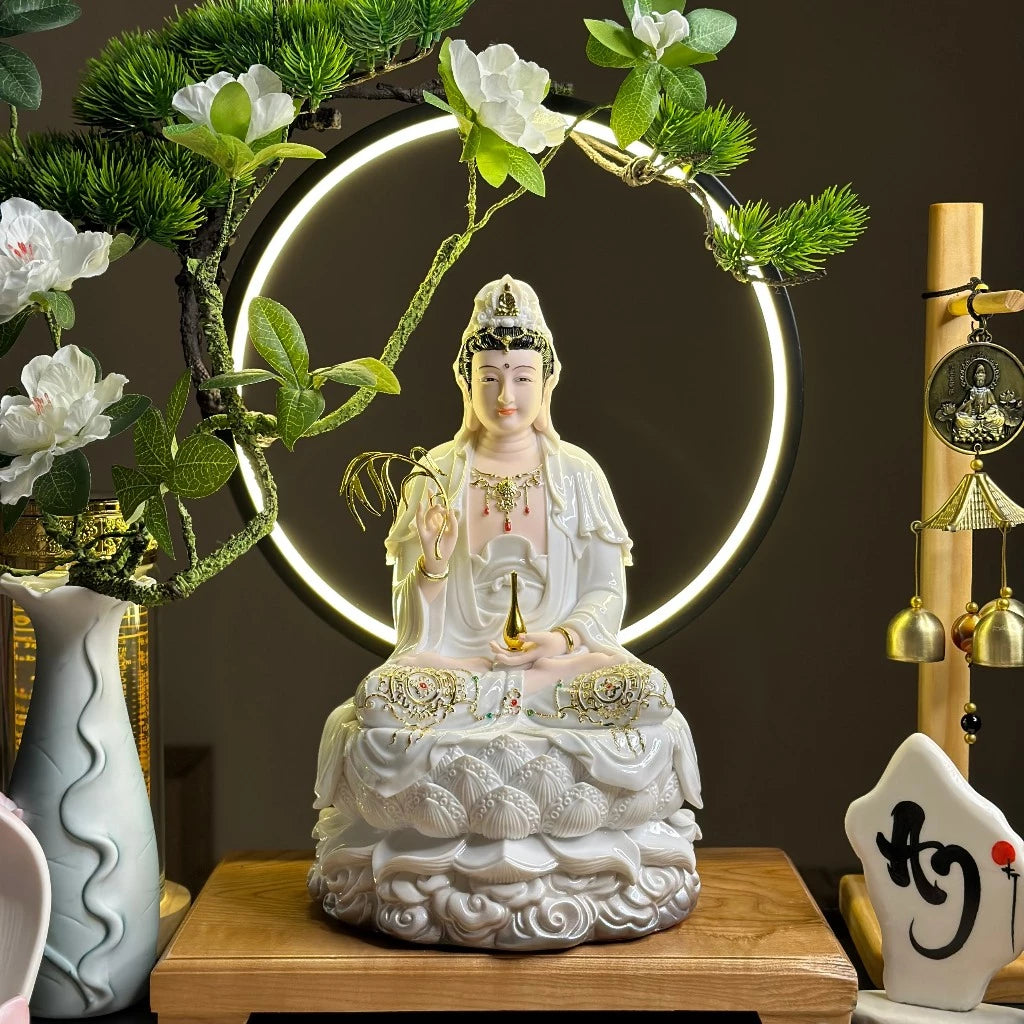 Bộ Tượng Ta Bà Tam Thánh, Thích Ca, Địa Tạng, Quan Âm Trắng Ngọc 12 inch