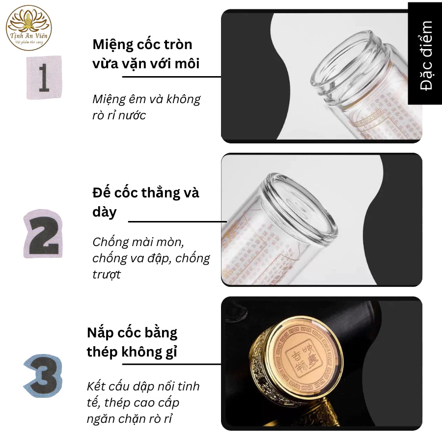 Bình nước Chú Đại Bi 2 lớp thuỷ tinh cao cấp - Sử dụng hàng ngày, Decor phòng thờ