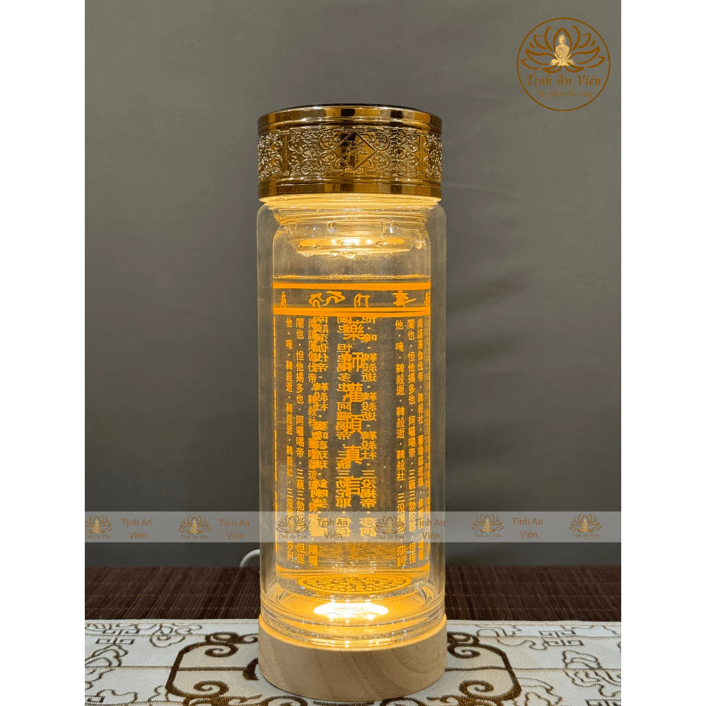 Bình nước Chú Đại Bi 2 lớp thuỷ tinh cao cấp - Sử dụng hàng ngày, Decor phòng thờ
