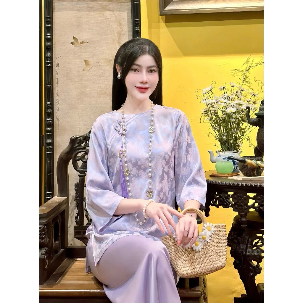 PP287 pháp phuc nữ chất lụa gấm vân hoa tặng kèm charm sang trọng và đẳng cấp