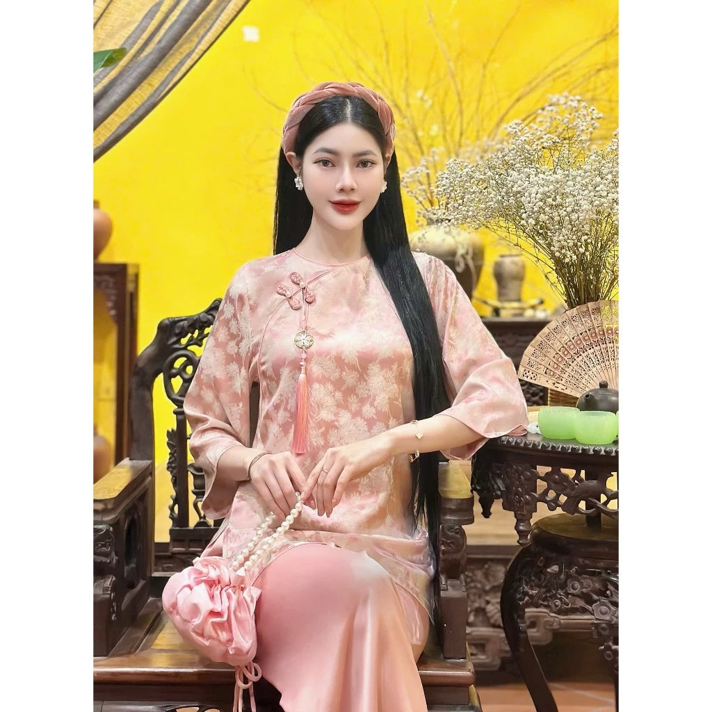 PP287 pháp phuc nữ chất lụa gấm vân hoa tặng kèm charm sang trọng và đẳng cấp