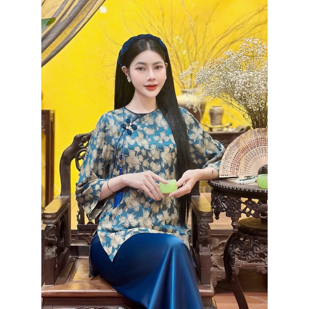 PP287 pháp phuc nữ chất lụa gấm vân hoa tặng kèm charm sang trọng và đẳng cấp