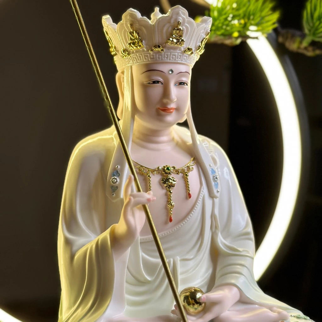 Bộ Tượng Ta Bà Tam Thánh, Thích Ca, Địa Tạng, Quan Âm Xanh Ngọc 12 inch