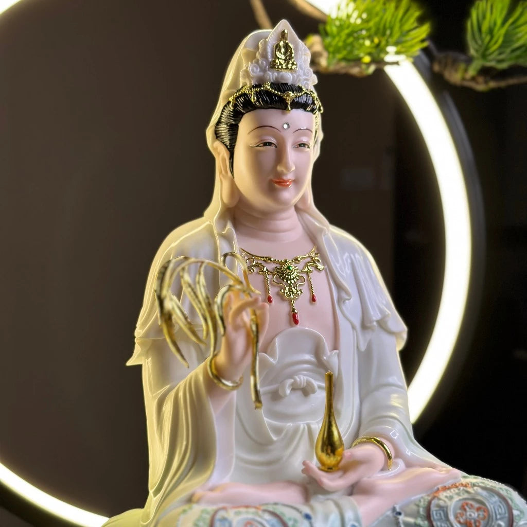 Bộ Tượng Ta Bà Tam Thánh, Thích Ca, Địa Tạng, Quan Âm Xanh Ngọc 12 inch