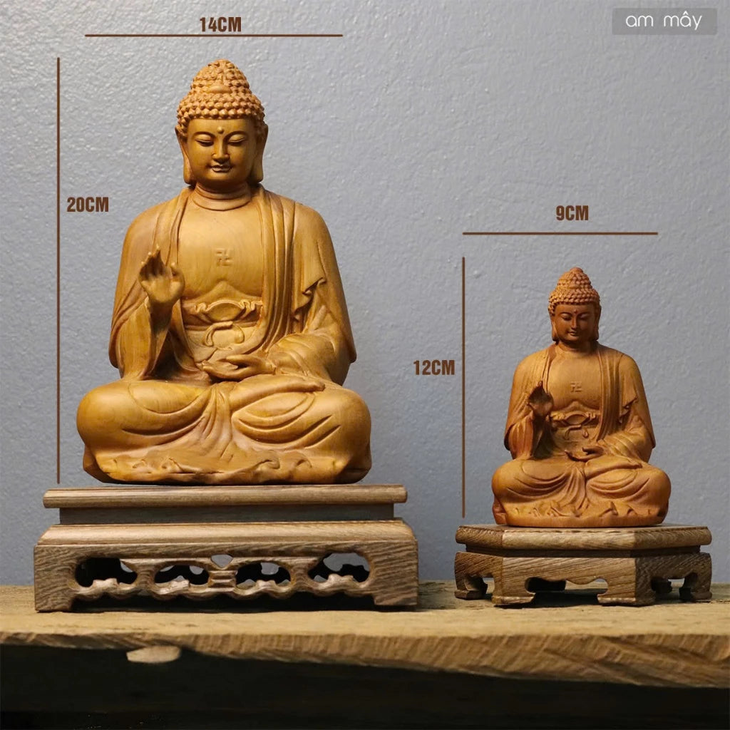 Tượng Phật A Di Đà gỗ Bách Decor trưng bày bàn thờ, phòng thờ, góc tu tập