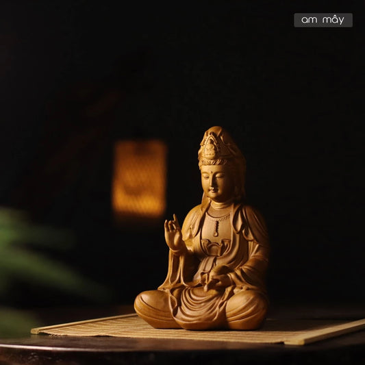 Tượng Quan Âm Bồ Tát gỗ Bách Decor Phật giáo, trưng bày bàn thờ, phòng thờ, góc tu tập