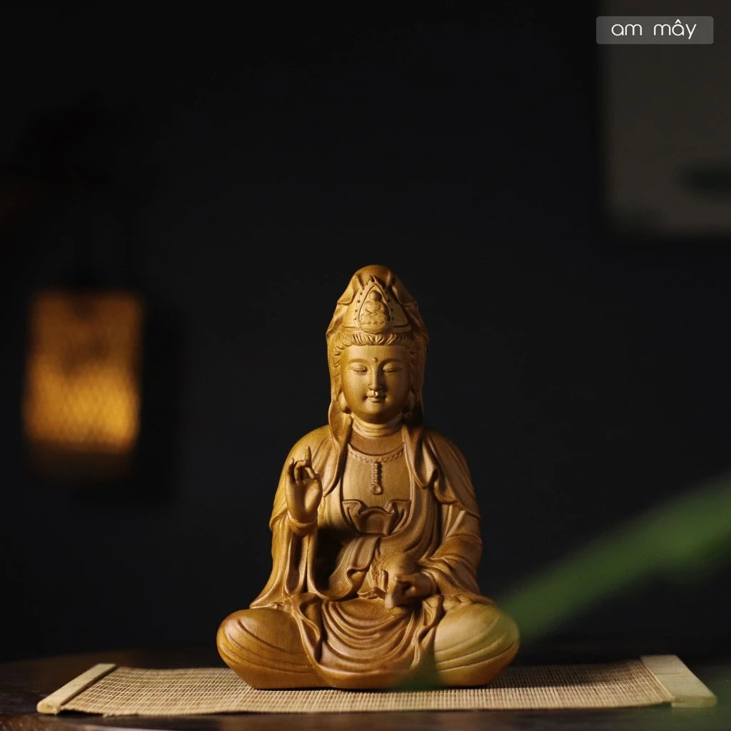 Tượng Quan Âm Bồ Tát gỗ Bách Decor Phật giáo, trưng bày bàn thờ, phòng thờ, góc tu tập