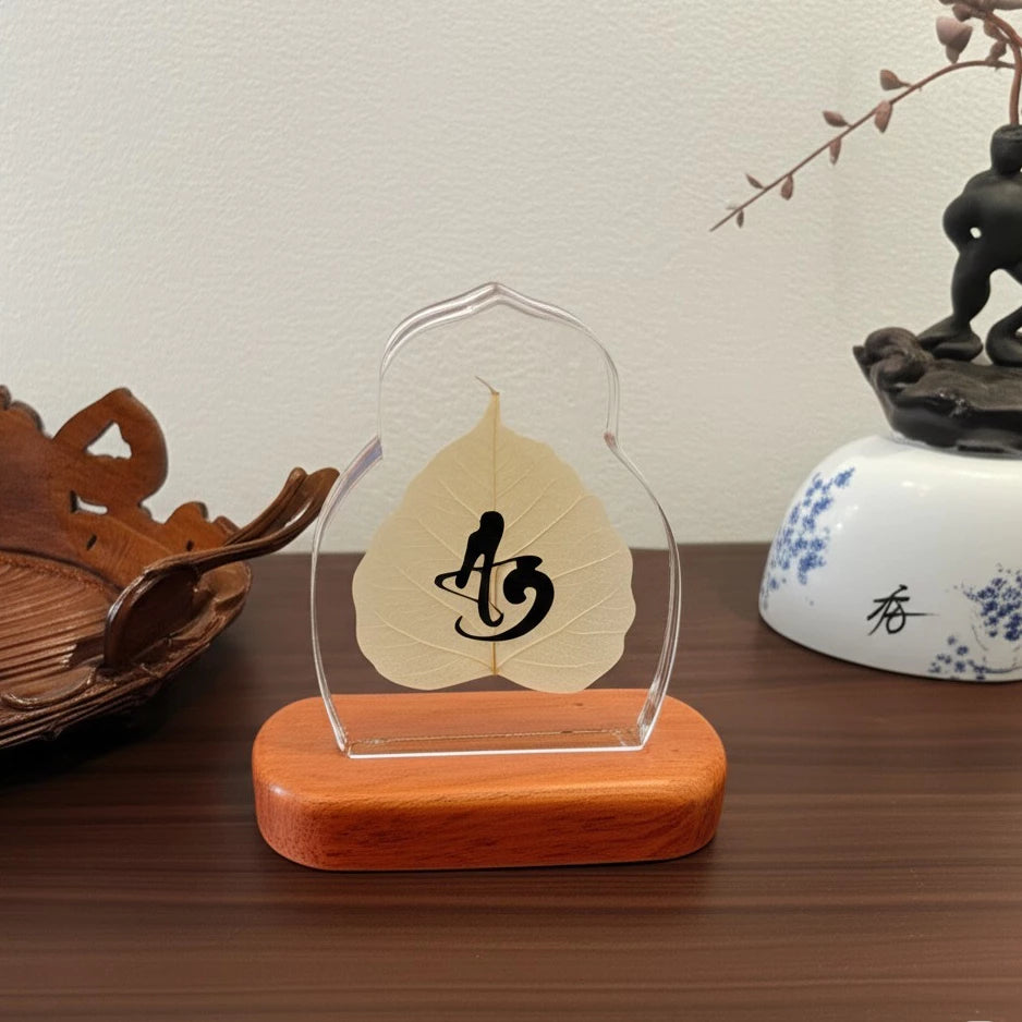 Lá Bồ Đề Chữ An Mạ Vàng - Trang Trí Nhà, Xe Ô Tô, Để Bàn Làm Việc