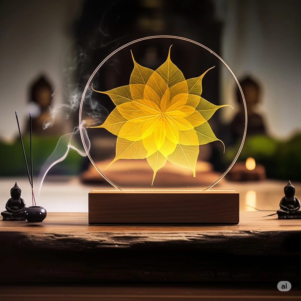 [Lá Thật 100%] Đèn Hào Quang Lá Bồ Đề hình bông hoa Mandala - Decor trang trí nhà, không gian thiền