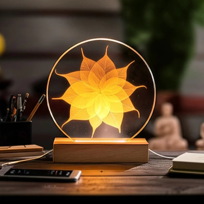 [Lá Thật 100%] Đèn Hào Quang Lá Bồ Đề hình bông hoa Mandala - Decor trang trí nhà, không gian thiền