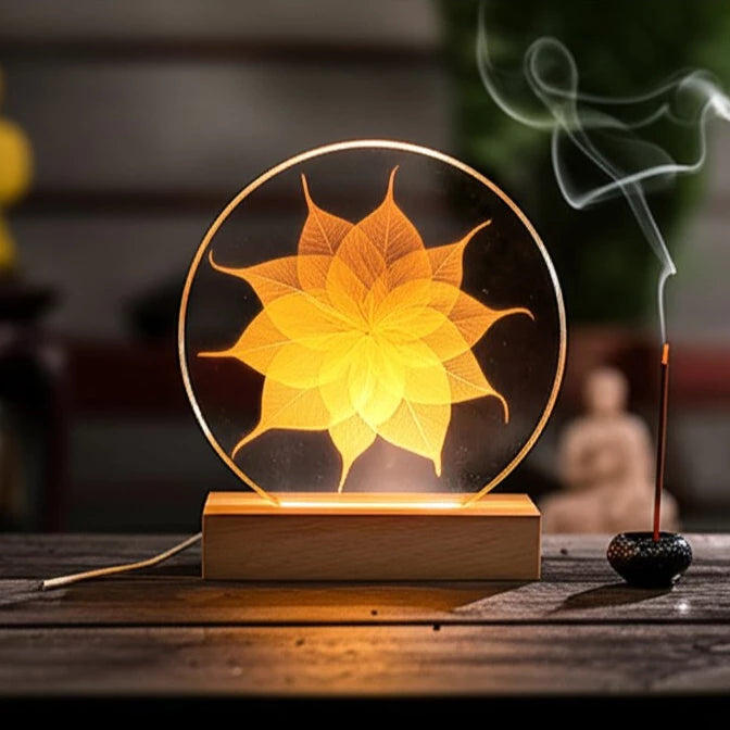 [Lá Thật 100%] Đèn Hào Quang Lá Bồ Đề hình bông hoa Mandala - Decor trang trí nhà, không gian thiền