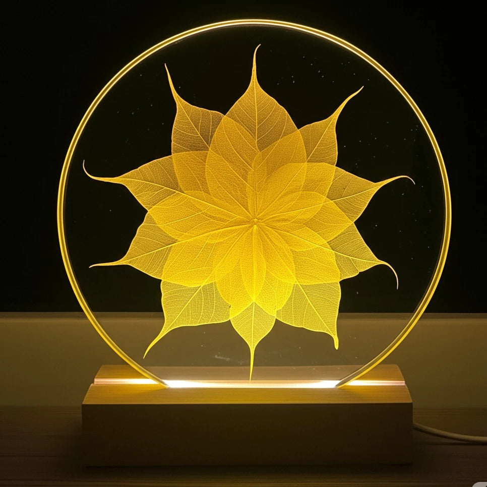 [Lá Thật 100%] Đèn Hào Quang Lá Bồ Đề hình bông hoa Mandala - Decor trang trí nhà, không gian thiền