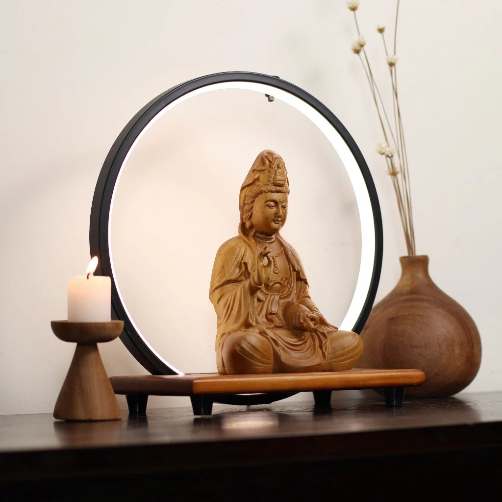 Tượng Quan Âm Bồ Tát gỗ Bách Decor Phật giáo, trưng bày bàn thờ, phòng thờ, góc tu tập