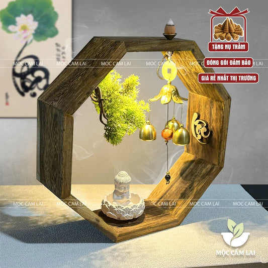 Tiểu Cảnh Xông Trầm Hộp Gỗ Bát Giác Đặt Tượng Phật
