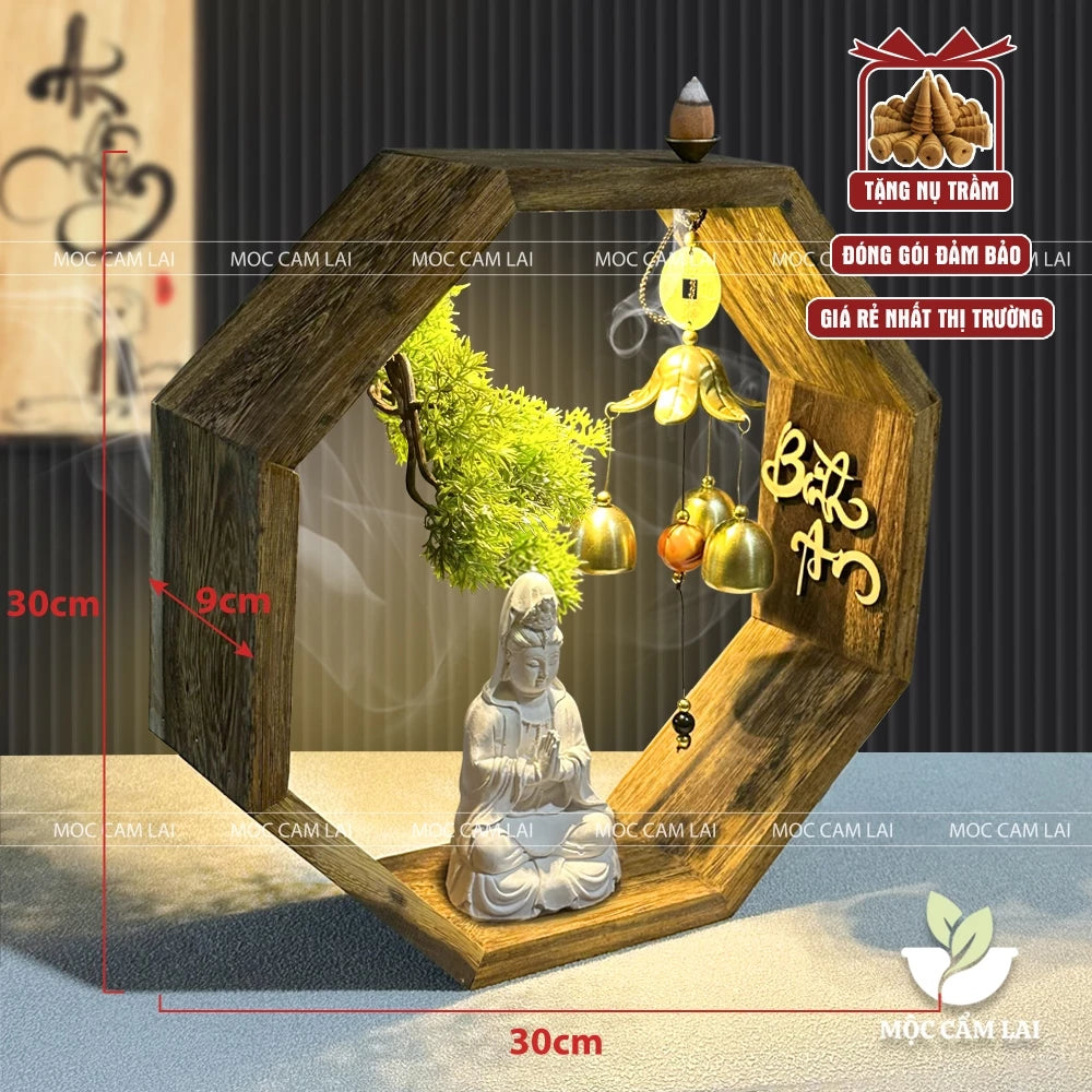 Tiểu Cảnh Xông Trầm Hộp Gỗ Bát Giác Đặt Tượng Phật