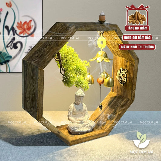 Tiểu Cảnh Xông Trầm Hộp Gỗ Bát Giác Đặt Tượng Phật